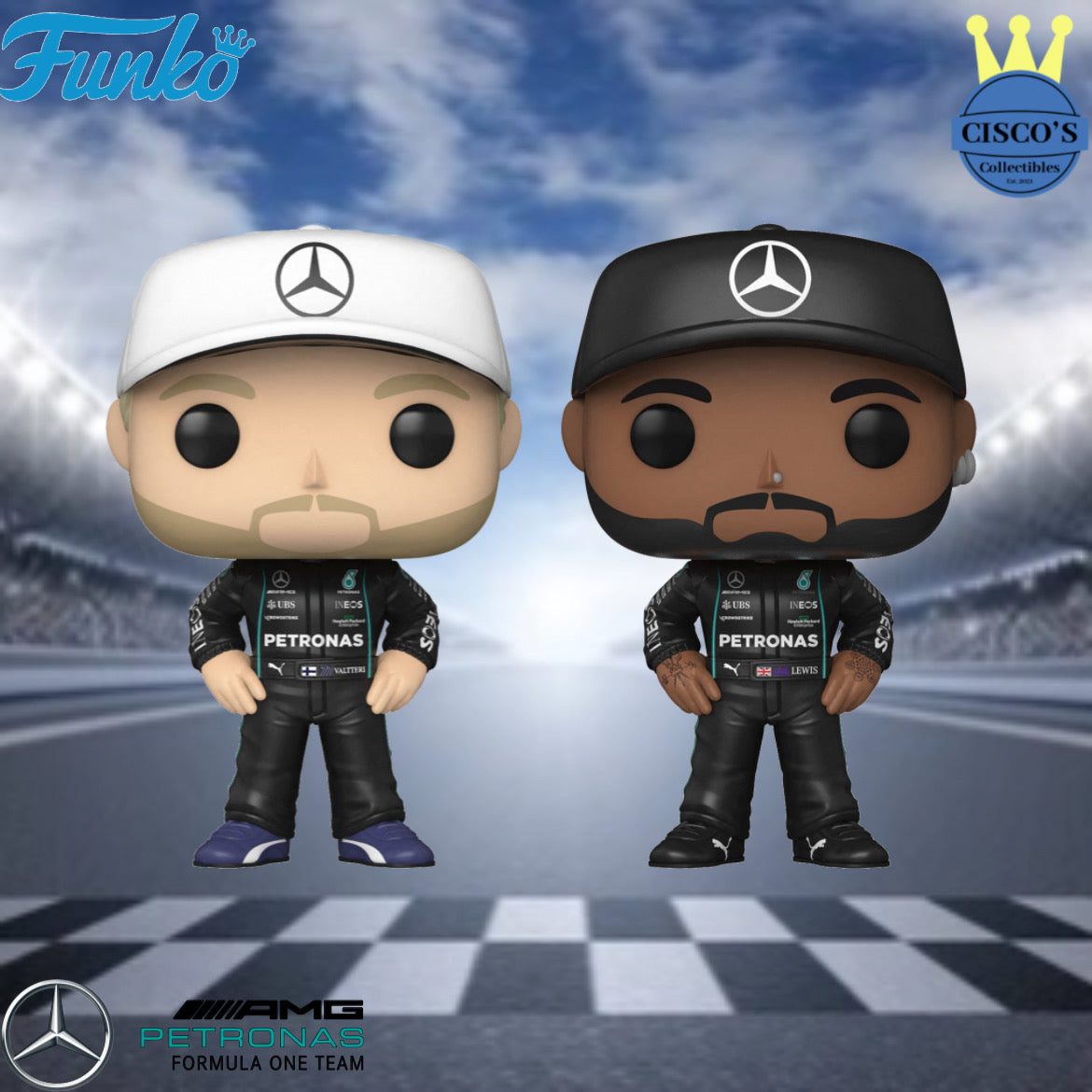 Mercedes AMG Lewis Hamilton & Valtteri Bottas Pop! Vinyl Figures - PRE ORDER